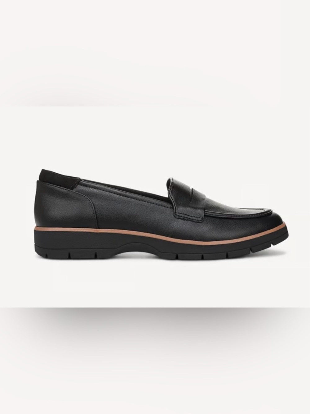 Dr. Scholl's Black Leather Penny Loafers with Tan Trim - Picture 4 of 13
